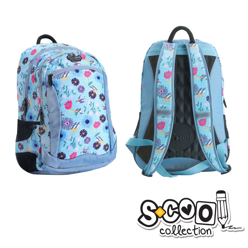 Ghiozdan elevi, imprimeu flori si pasari, compartiment laptop, 43x27x15 cm - imagine 4